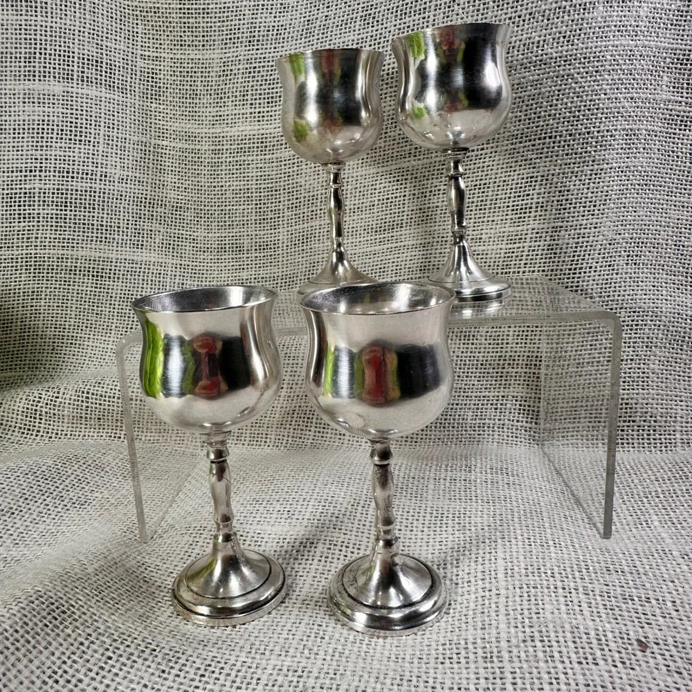 Vintage Silver Plate Cordial Goblets‎ Set of 4 Old World Barware Cottagecore